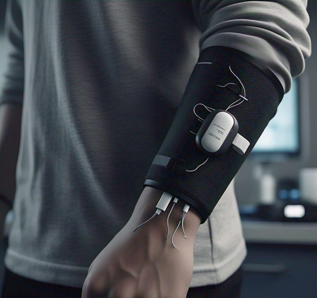 A smart textile biosensor detecting heart rate and sending data to a mobile app